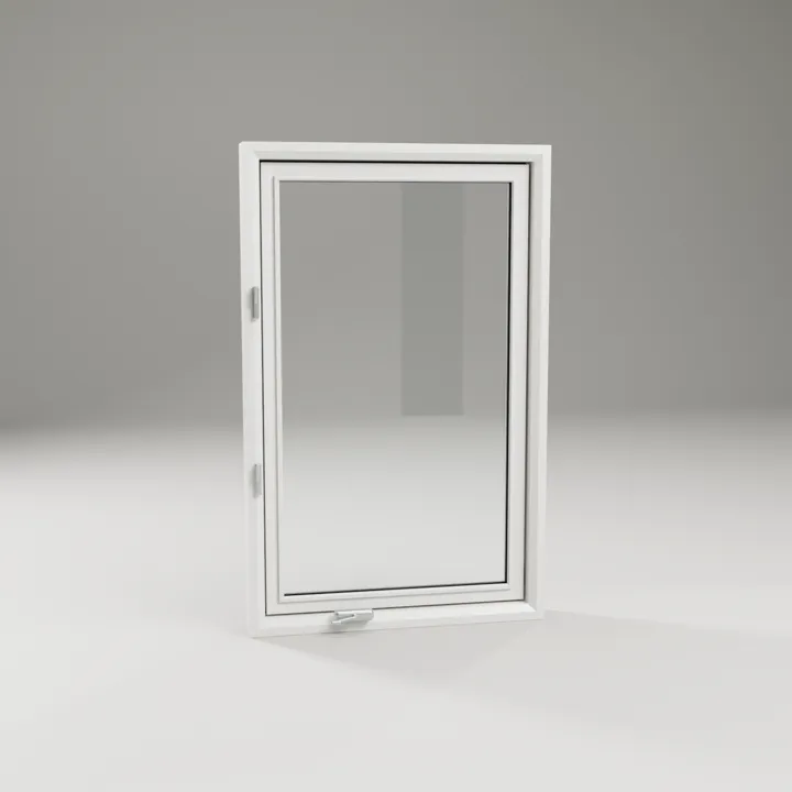Illustrative casement window, closed in a studio setting